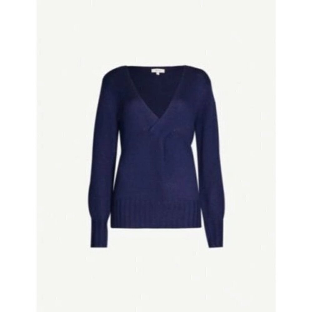 Reiss Kat V-neck Twist-front Knitted Sweater In Navy M